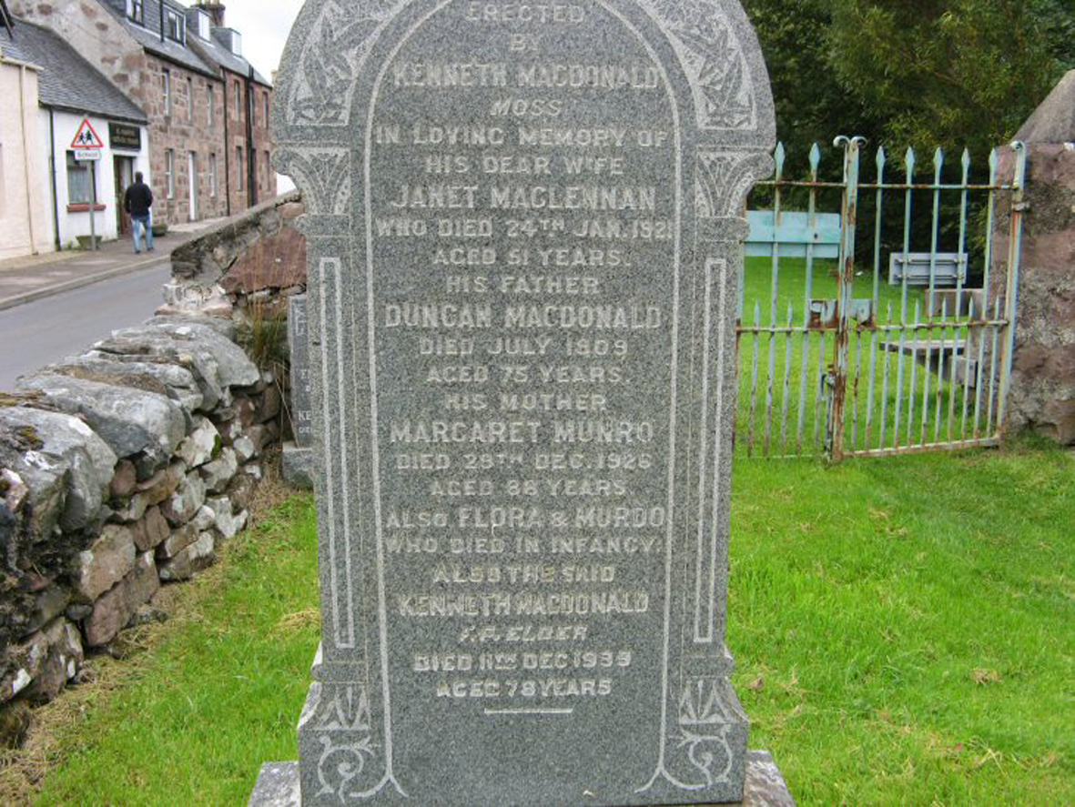 Photo of headstones/Janet MacLennan died 1921 MI Ullapool Burying Ground